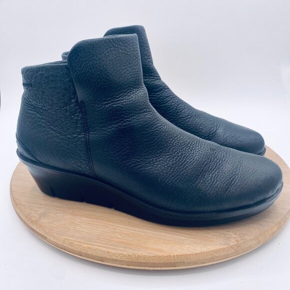 Ecco Skyler Boots Womens 8 39 Dark Blue Leather Ankle Wedge - Picture 7 of 11